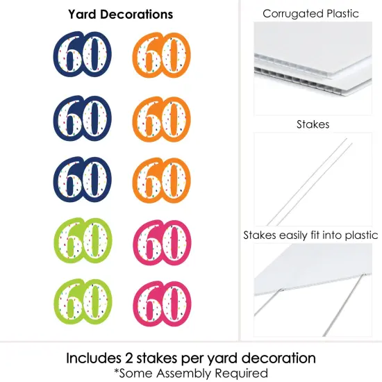 Big Dot of Happiness 60th Birthday - Cheerful Happy Birthday - Lawn Decorations - Outdoor Colorful Sixtieth Birthday Party Yard Decorations - 10 Piece {7}
