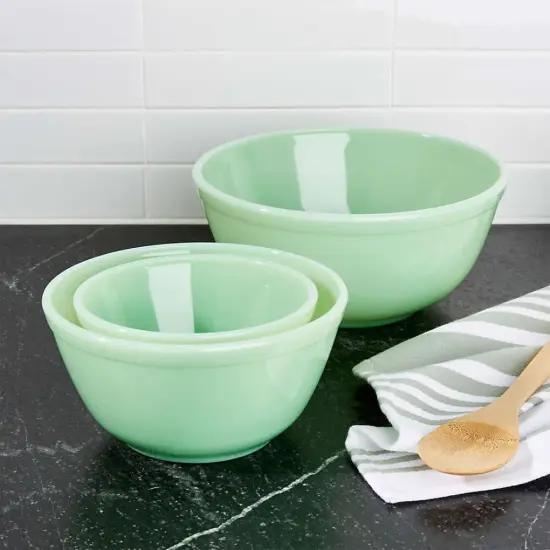 Mosser Glass Jadeite Mixing Bowl Set (Set of 3), Green Glass {3}