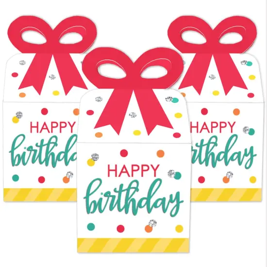 Big Dot of Happiness Colorful Happy Birthday - Square Favor Gift Boxes - Birthday Party Bow Boxes - Set of 12 {3}
