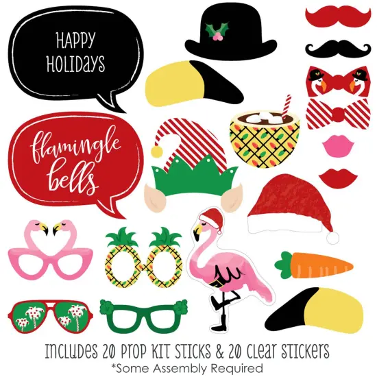 Big Dot of Happiness Flamingle Bells - Tropical Flamingo Christmas Party Photo Booth Props Kit - 20 Count {3}
