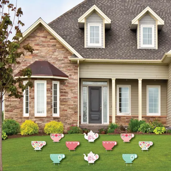 Big Dot of Happiness Floral Let's Par-Tea - Tea Pot and Tea Cup Lawn Decorations - Outdoor Garden Tea Party Yard Decorations - 10 Piece {3}