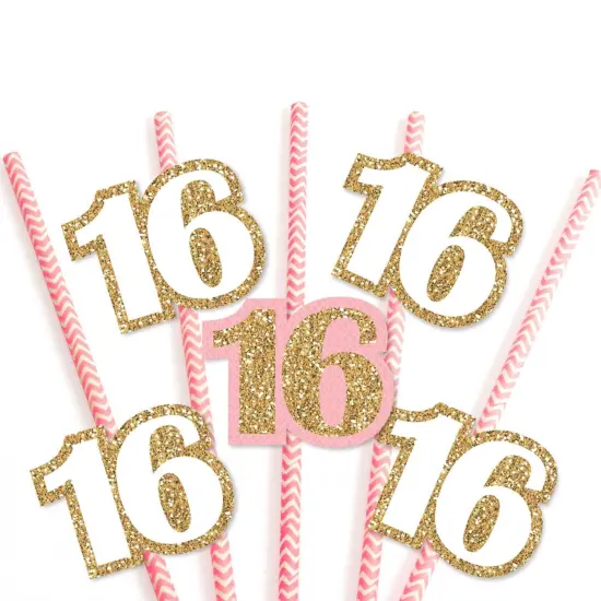 Big Dot of Happiness Sweet 16 - Paper Straw Decor - Birthday Party Striped Decorative Straws - Set of 24 {7}