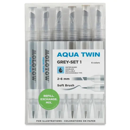 Molotow Aqua Twin Markers - Grey Colors Set 1, Set of 6 {1}