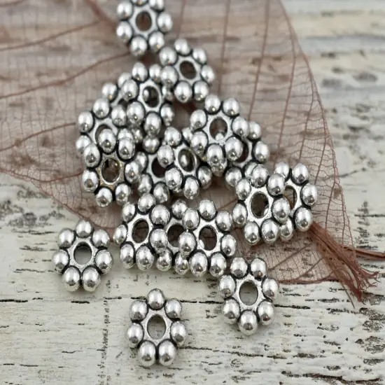 *100* 8mm Antique Silver Heishi Daisy Spacer Beads {2}