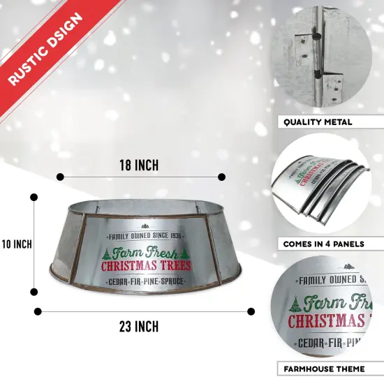 Ornativity Metal Christmas Tree Collar - 18" Galvanized Tin Metal Rustic Bucket Base Skirt for Xmas Holiday Tree Bottom {2}