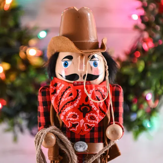 Ornativity Christmas Western Cowboy Nutcracker &ndash; Brown and Red Wooden Nutcracker Cow Boy with a Rope and Lasso Xmas Themed Holiday Nut Cracker Doll Figure Decorations {4}