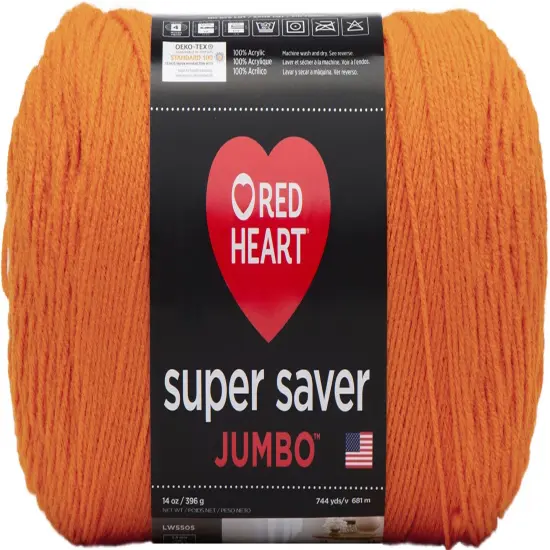 Red Heart Super Saver Jumbo Pumpkin Yarn - 2 Pack of 396g/14oz - Acrylic - 4 Medium (Worsted) - 744 Yards - Knitting/Crochet {2}