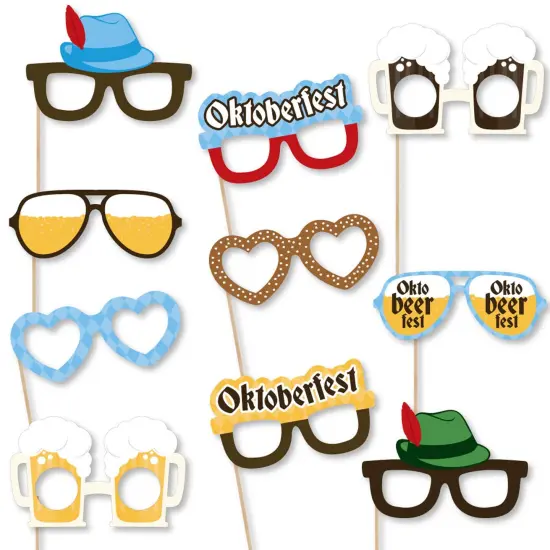 Big Dot of Happiness Oktoberfest Glasses - Paper Card Stock Party Photo Booth Props Kit - 10 Count {1}