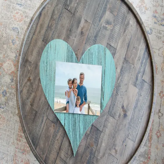 Rustic Farmhouse 12" Wood Heart with 5" x 7" Transparent Acrylic Photo Holder White {6}