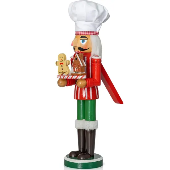 Ornativity Christmas Chef Nutcracker Figure &ndash; Wooden Chef Hat Nutcracker with Gingerbread Man and House Holiday Decoration {5}