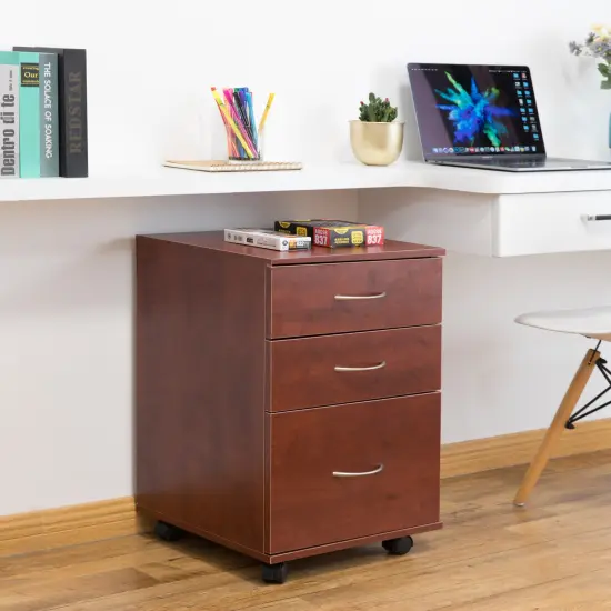 Office File Cabinet 3 Drawer Chest with Rolling Casters White {10}