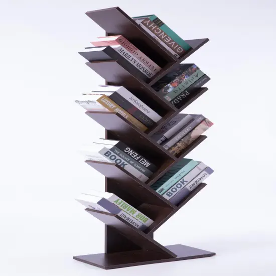 Wooden 9-Shelf Tree Magazine CD Storage Bookcase Brown {3}