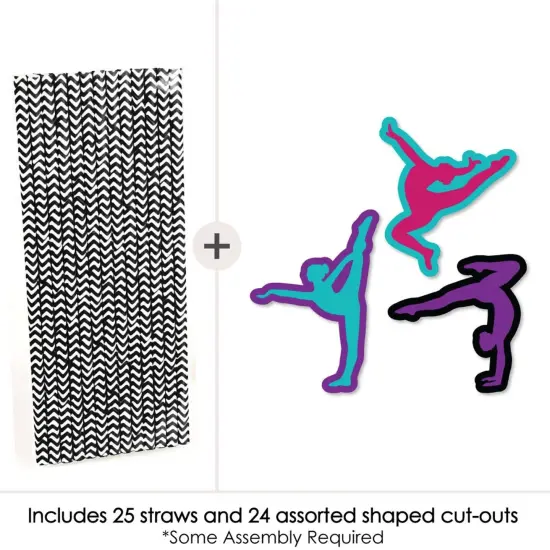 Big Dot of Happiness Tumble, Flip & Twirl - Gymnastics - Paper Straw Decor - Birthday Party or Gymnast Party Striped Decorative Straws - Set of 24 {3}
