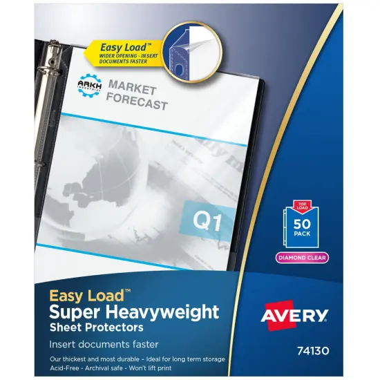 Avery Diamond Clear Super Heavyweight Sheet Protectors, Easy Load, 50 Document Protectors (74130) {1}