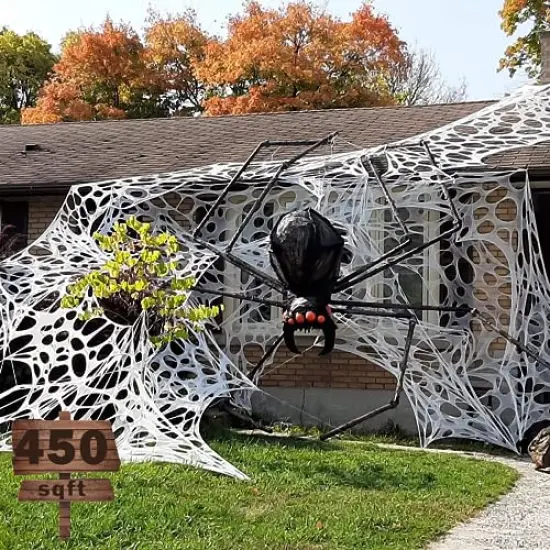 JOYSELLER Spider Web Halloween Decorations Outdoor, Stretchy 450 sqft Halloween Spider Web, Cut-Your-Own Flexible Spider Webbing for Halloween Decor (Spiders Not Included) {1}