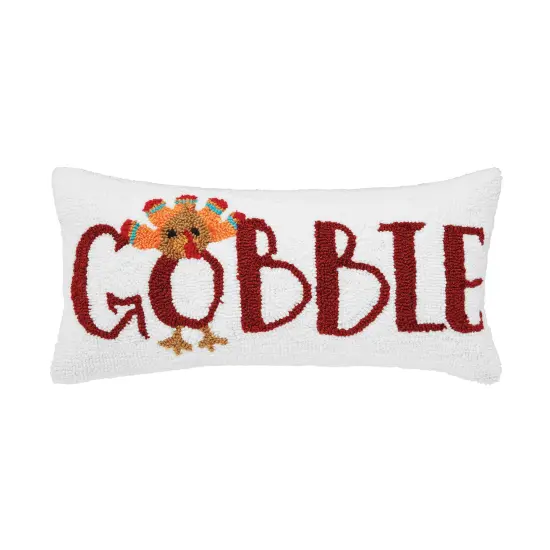 Gobble Thanksgiving Turkey Hooked Small Petite Throw Pillow, 10" x 20" {1}