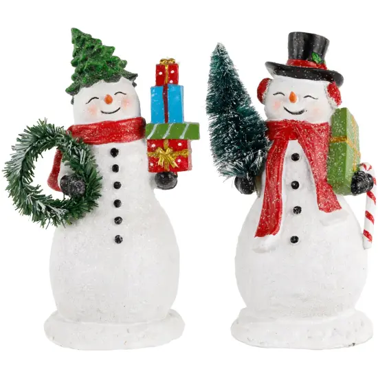 Northlight Shopping Snowmen Couple with Presents Christmas Figurines - 8" - Set of 2 Green {1}