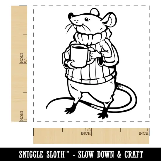Proud Mouse in Sweater with Mug Self-Inking Rubber Stamp Ink Stamper Blue {1}