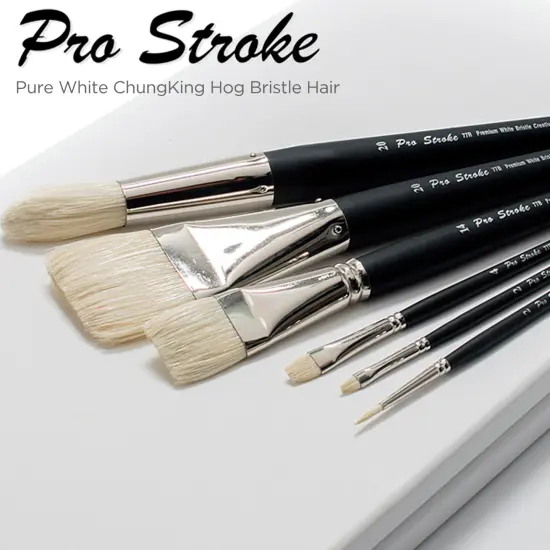 Creative Mark Pro Stroke Premium White Chungking Hog Bristle Artist Paint Brush - Try-Me Set of 7 - Natural Bristle Brush w/ Great Control Suitable for Oils, Watercolors, Acrylics, Alkyds, Caseins {7}