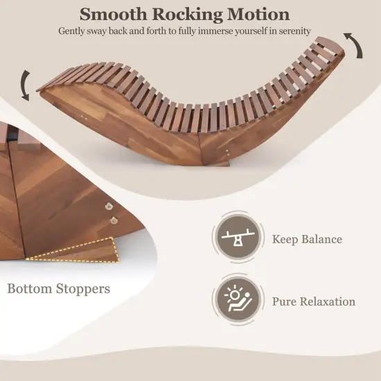 Costway 1/2 PCS Outdoor Acacia Wood Rocking Chair with Widened Slatted Seat and High Back {4}