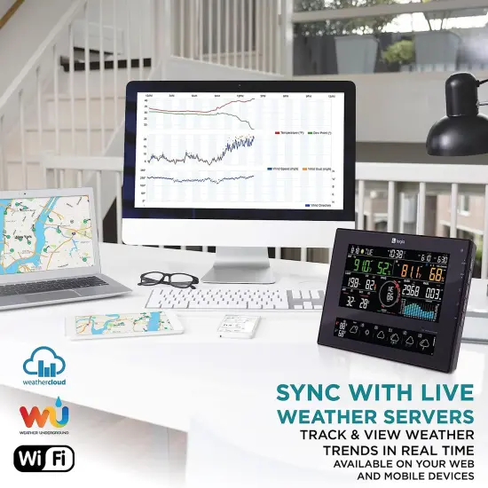 Logia 7-in-1 WiFi Wireless Weather Station 8" with solar panel and 10-Day Forecast {6}