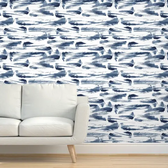 Pre-Pasted Wallpaper 2FT Wide Abstract Hand Painted Watercolor Paint Brush Brushstroke Nautical Coastal Sea Custom Pre-pasted Wallpaper by Spoonflower {5}