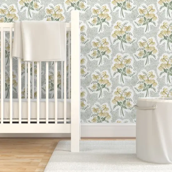 Pre-Pasted Wallpaper 2FT Wide Neutral Floral Modern Botanical Traditional Grandmillenial Soft Gold Flowers Custom Pre-pasted Wallpaper by Spoonflower {7}