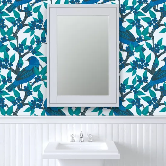 Peel & Stick Wallpaper 2FT Wide Birds Woods Tree Branches Nature Large Scale Songbird Custom Removable Wallpaper by Spoonflower {6}