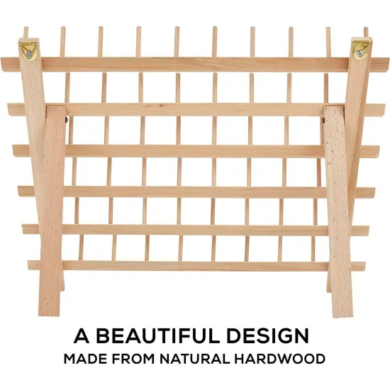 JumblCrafts Wooden Thread Rack Holder. 60-Spool Thread Organizer Rack W/ Hooks & Flip-Out Legs, 16.1&rdquo;x1.9&rdquo;x13.2&rdquo; {6}