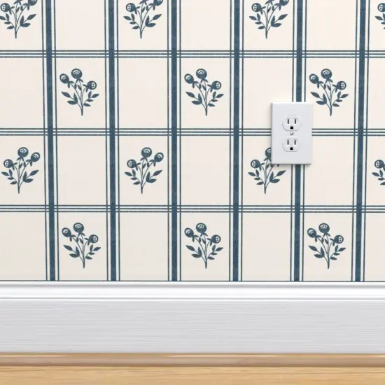 Peel & Stick Wallpaper 2FT Wide Modern Farmhouse French Floral Cottage Core Traditional Blue Cream Custom Removable Wallpaper by Spoonflower {4}