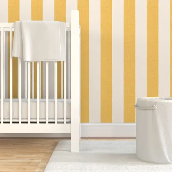 Pre-Pasted Wallpaper 2FT Wide Lemon Yellow Stripe Amalfi Pool Cabana Simple Large Scale Custom Pre-pasted Wallpaper by Spoonflower {7}