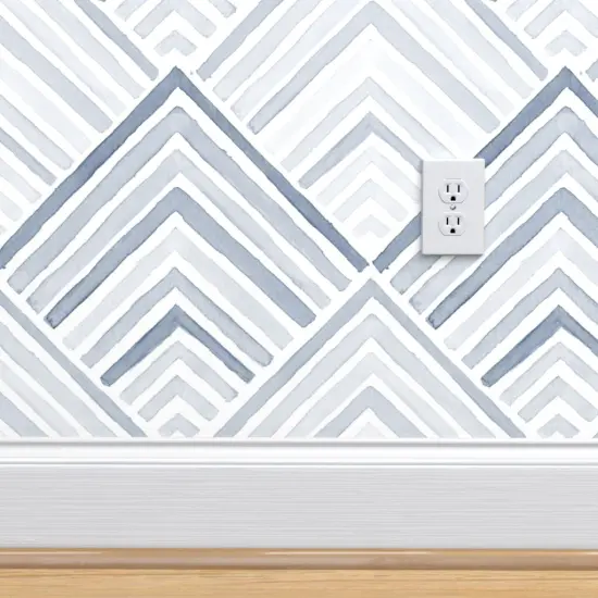 Pre-Pasted Wallpaper 2FT Wide Coastal Geometric Modern Blue Monochrome Lines Neutral Beach Sea Chevron Custom Pre-pasted Wallpaper by Spoonflower {4}