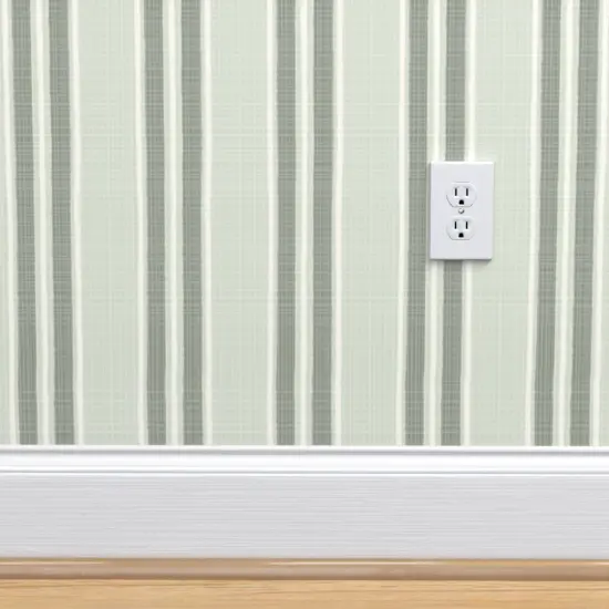 Pre-Pasted Wallpaper 2FT Wide Sage Green Stripe Ticking Preppy Cottagecore French Country Contemporary Stripes Large Scale Grandllennial Custom Pre-pasted Wallpaper by Spoonflower {4}
