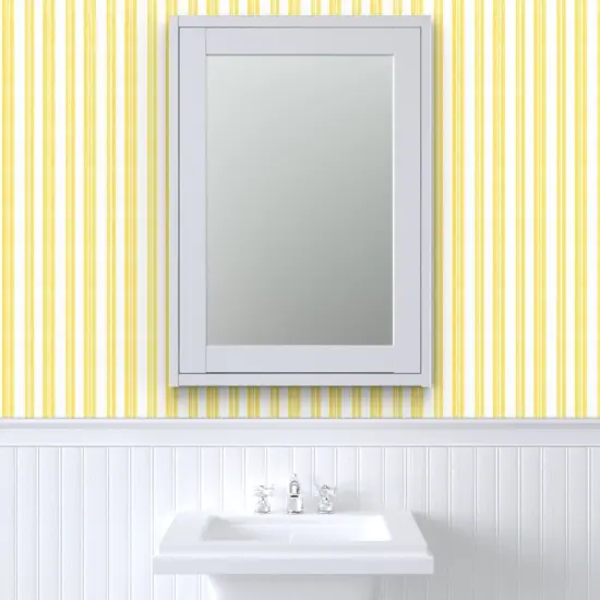 Pre-Pasted Wallpaper 2FT Wide Yellow Painted Stripe Contemporary Limon Modern Coastal Summer Sunny Happy Large Scale Custom Pre-pasted Wallpaper by Spoonflower {6}