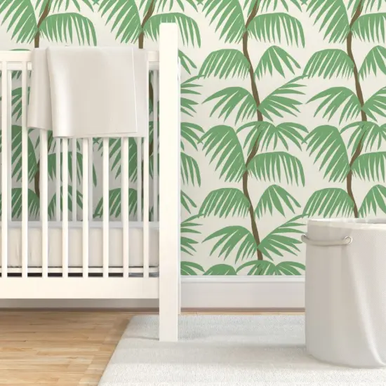 Pre-Pasted Wallpaper 2FT Wide Abstract Palms Tropical Stripe Nature Minimalist Summer Vibes Large Scale Custom Pre-pasted Wallpaper by Spoonflower {7}