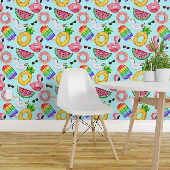 Peel & Stick Wallpaper 2FT Wide Summer Flamingo Watermelon Popsicle Pool Pineapple Unicorn Custom Removable Wallpaper by Spoonflower {1}