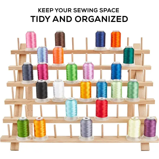 JumblCrafts Wooden Thread Rack Holder. 60-Spool Thread Organizer Rack W/ Hooks & Flip-Out Legs, 16.1&rdquo;x1.9&rdquo;x13.2&rdquo; {5}