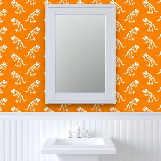 Peel & Stick Wallpaper 2FT Wide Orange Dinosaur Tyrannosaurus Rex Trex Dino Bones Kid Small Scale Jurassic Custom Removable Wallpaper by Spoonflower {6}