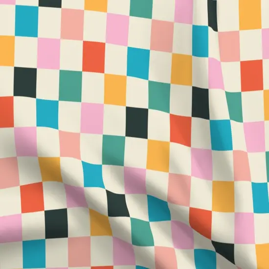 Various Fabrics by the Yard or Fat Quarter Retro Checkerboard Pink Orange Modern Multicolor Checker Check Custom Printed Fabric by Spoonflower {5}