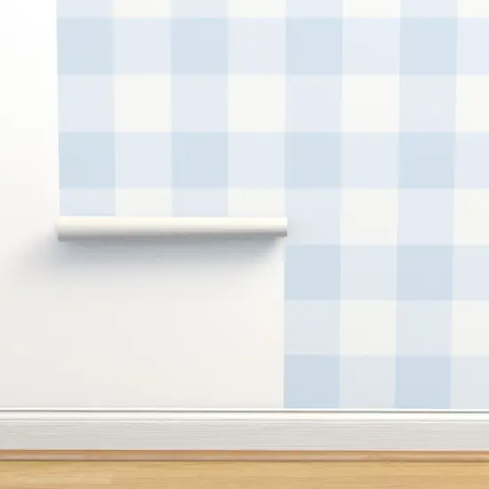 Pre-Pasted Wallpaper 2FT Wide Blue Gingham Check Large Scale Classic Buffalo Plaid 6 Inch Powdery French Country Cottagecore Granny Chic Custom Pre-pasted Wallpaper by Spoonflower {2}