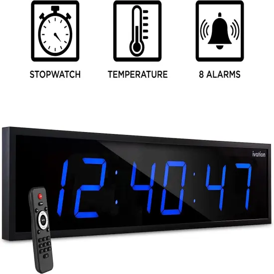 Ivation 72 in. Large Digital Wall Clock, LED Digital Clock with Timer and Alarm White {8}
