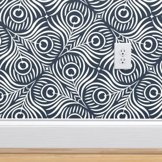 Peel & Stick Wallpaper 2FT Wide Animal Print Dark Blue Graphic Lines Minimalist Modern Abstract Custom Removable Wallpaper by Spoonflower {4}