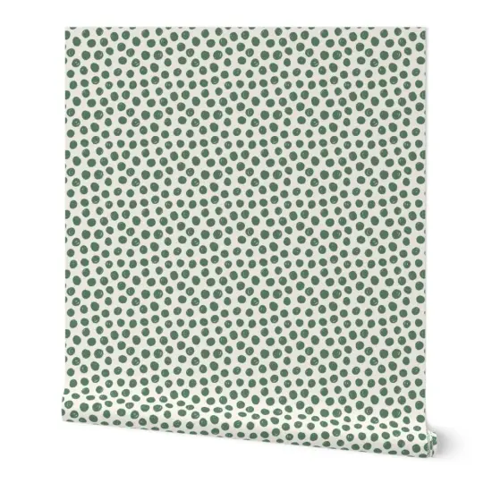 Peel & Stick Wallpaper 2FT Wide Green Circles Polka Dot White Painted Dots Random Artistic Small Scale Custom Removable Wallpaper by Spoonflower {7}