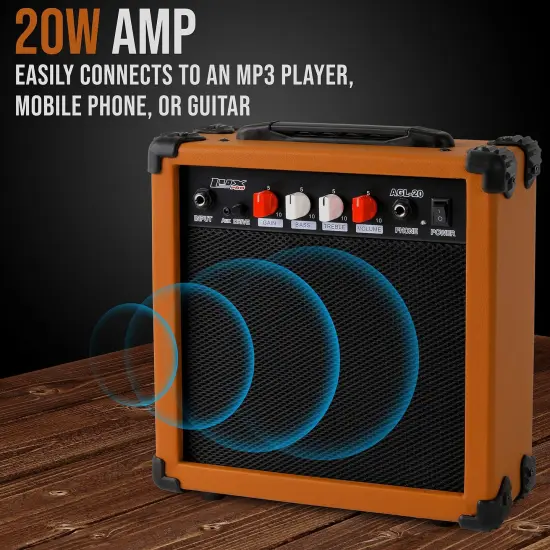 LyxPro Electric Guitar Amp, 20w Portable Mini Amplifier Mahogany {2}