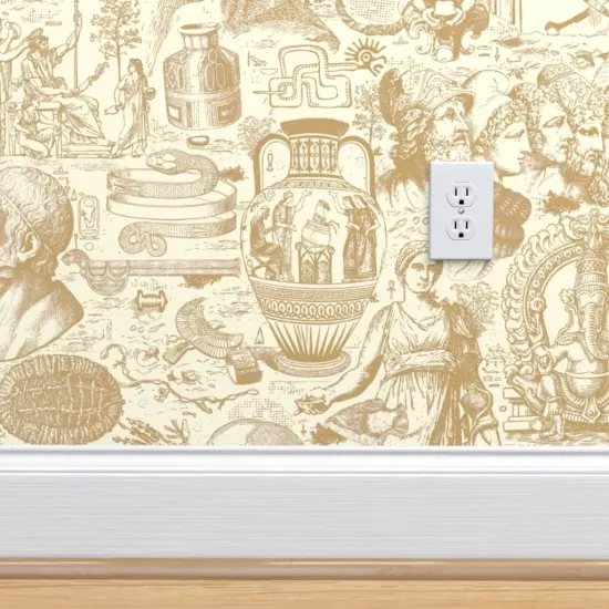 Pre-Pasted Wallpaper 2FT Wide Brown Toile History Egypt Classical Archaeology Anthropology Rome Greece Excavation Archaeologist Grecco Roman Ancient Mesopotamia Large Scale Custom Pre-pasted Wallpaper by Spoonflower {4}