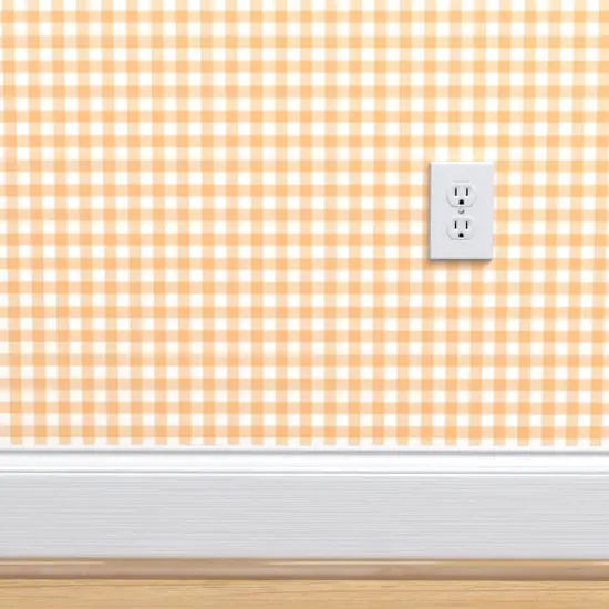 Peel & Stick Wallpaper 2FT Wide Orange Check Gingham Small Scale Cottagecore French Country Farmhouse Spring Summer Classic Traditional Custom Removable Wallpaper by Spoonflower {4}