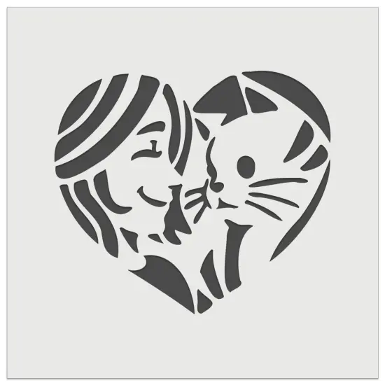 Woman with Cat Kitten Pet in Heart Wall Cookie DIY Craft Reusable Stencil {7}