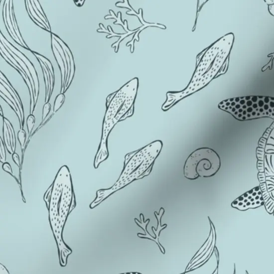 Various Fabrics by the Yard or Fat Quarter Blue Aqua Hand Drawn Ocean Sea Turtles Seaside Beach Coastal Fish Large Scale House Chic Custom Printed Fabric by Spoonflower {7}