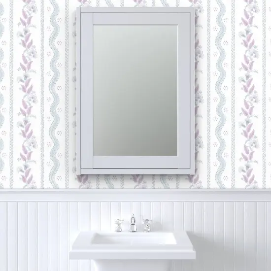 Peel & Stick Wallpaper 2FT Wide Cottagecore Floral Stripe Botanical Grandmillennial Purple Blue Traditional Custom Removable Wallpaper by Spoonflower {6}