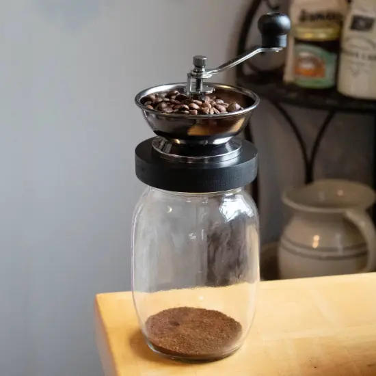 Lehman's Manual Coffee Grinder with Mason Jar Grounds Storage, Comfortable Grip Quiet Smooth Non-Electric Hand Crank, Standard Grind {6}